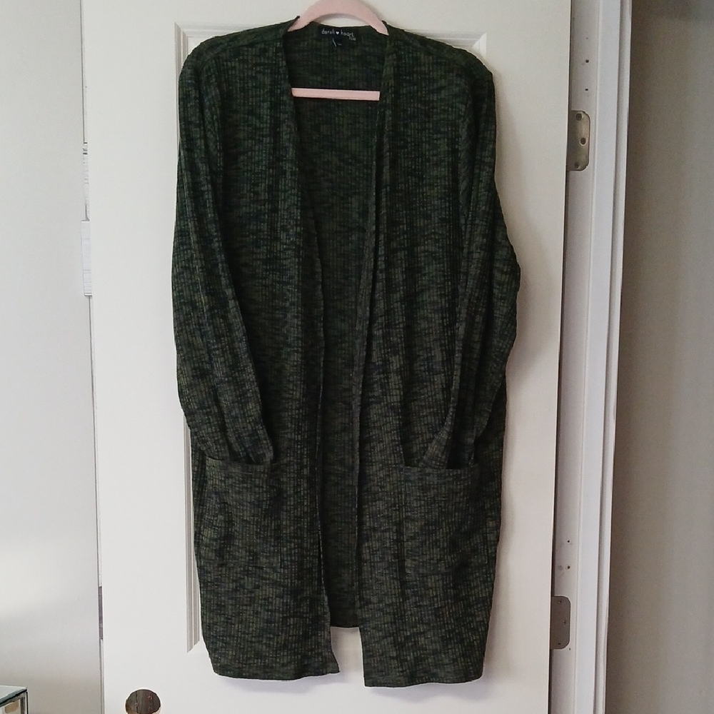 Derek Heart Olive Green Open Front Long Cardigan